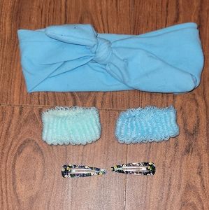 5pc kids Blue hair Bow And Ponytail Holder accessory bundle